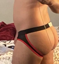 Men's New Sexy Black Open Rear Jockstrap w/Contoured Enhancing Pouch - Gay