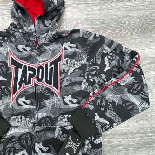 Tapout Hoodie Youth Large Gray All Over Logo Print Camo MMA WWE Y2K Sweatshirt - Picture 6 of 15