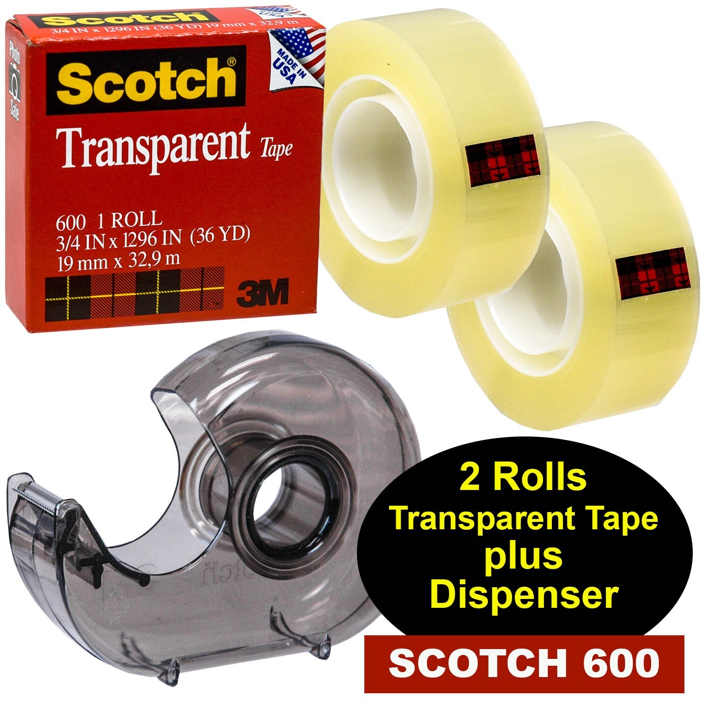 3M 600 Scotch® Transparent Tape - 3/4 x 36 yds