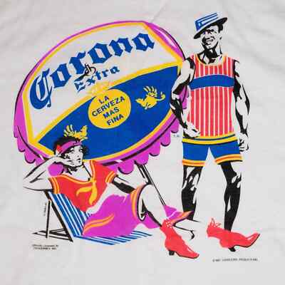 Vintage 80s Corona Extra Beer Sz L Roaring 20s Beach Scene T-shirt 2