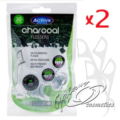2x Beauty Formeln Charcoal Infused Black Zahnseide, 30 Picks x2 Packungen