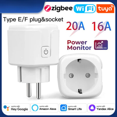 EU Plug WIFI 16/20A,Smart Socket Outlet Type C,E,F, Power Monitor Adapter, Voice