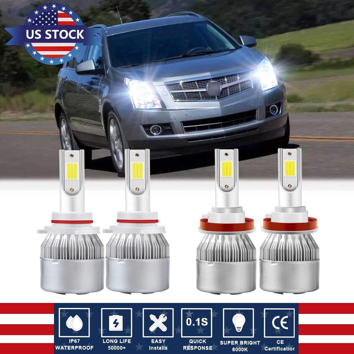 For Cadillac SRX 2010-2016 - LED Headlight Kit High & Low Beam Combo 6000K Bulbs