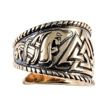 Bronze Wikingerring Wotansknoten Valknut Gr.52-60 verstellbar Seite Drachenmotiv