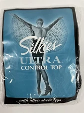 Vintage Silkies Ultra Control Top Queen Off Black X-large Barely Black Pantyhose