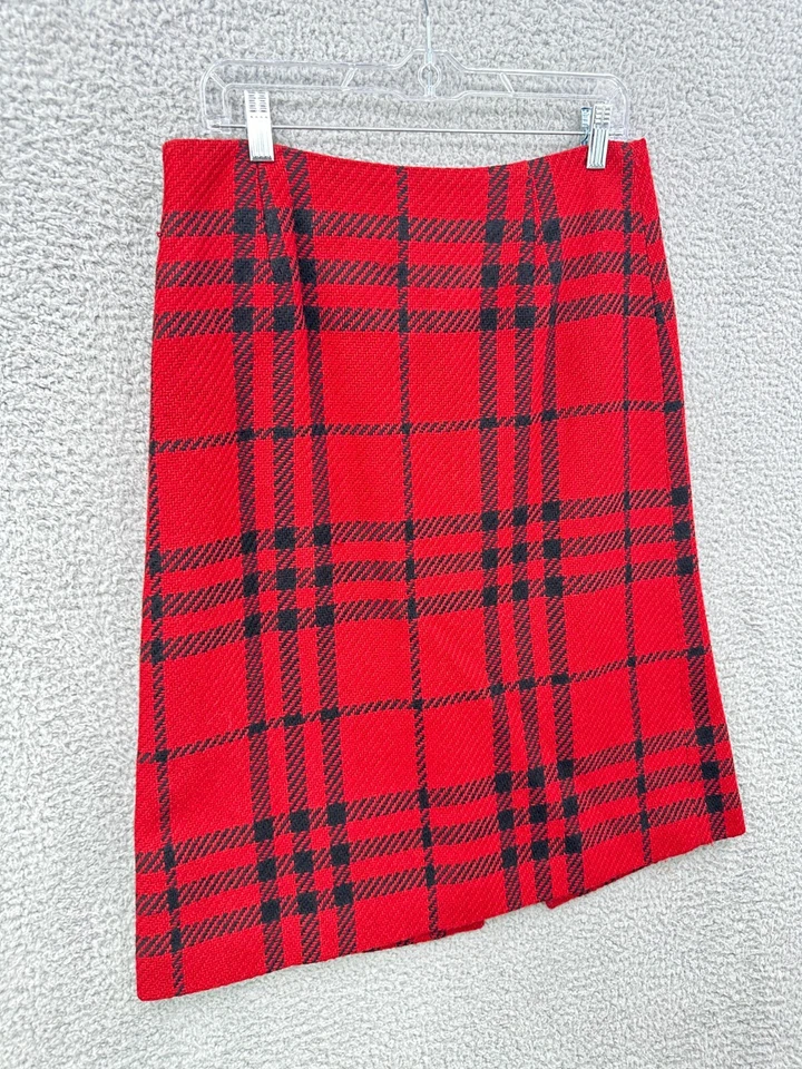 Vintage Harold's Women's Sz 12 Wool Pencil Skirt Tweed Red Plaid Holiday Classic - Image 3 of 4