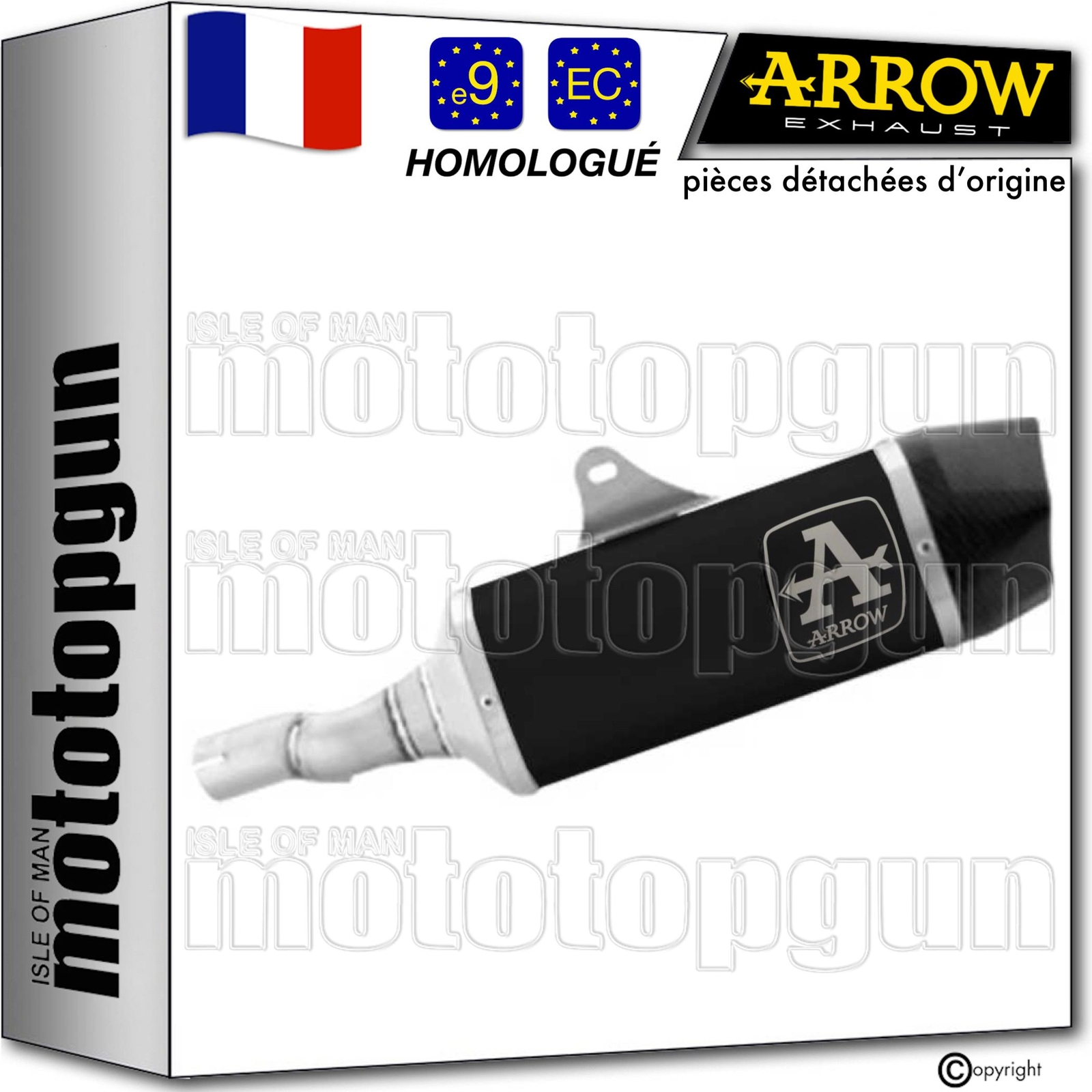 Echappement approuve short noir Arrow Indy-Race en carbone r&eacute;duisant le poids