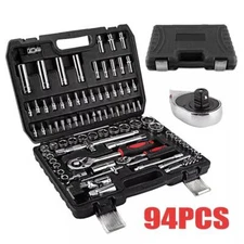 Socket Set 94 Pcs Ratchet Spanner Wrench 1/2" 1/4" Screwdriver Bits Tool Kit USA