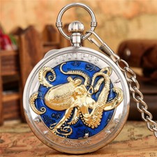 Octopus Pocket Watch Manual Musical Quartz Movement FOB Chain Uncommon Gifts