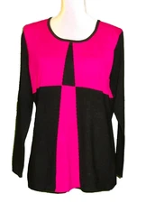 NWT Variations Sweater ~ Womens L ~ Lightweight ~ Fuchsia / Hot Pink & Black