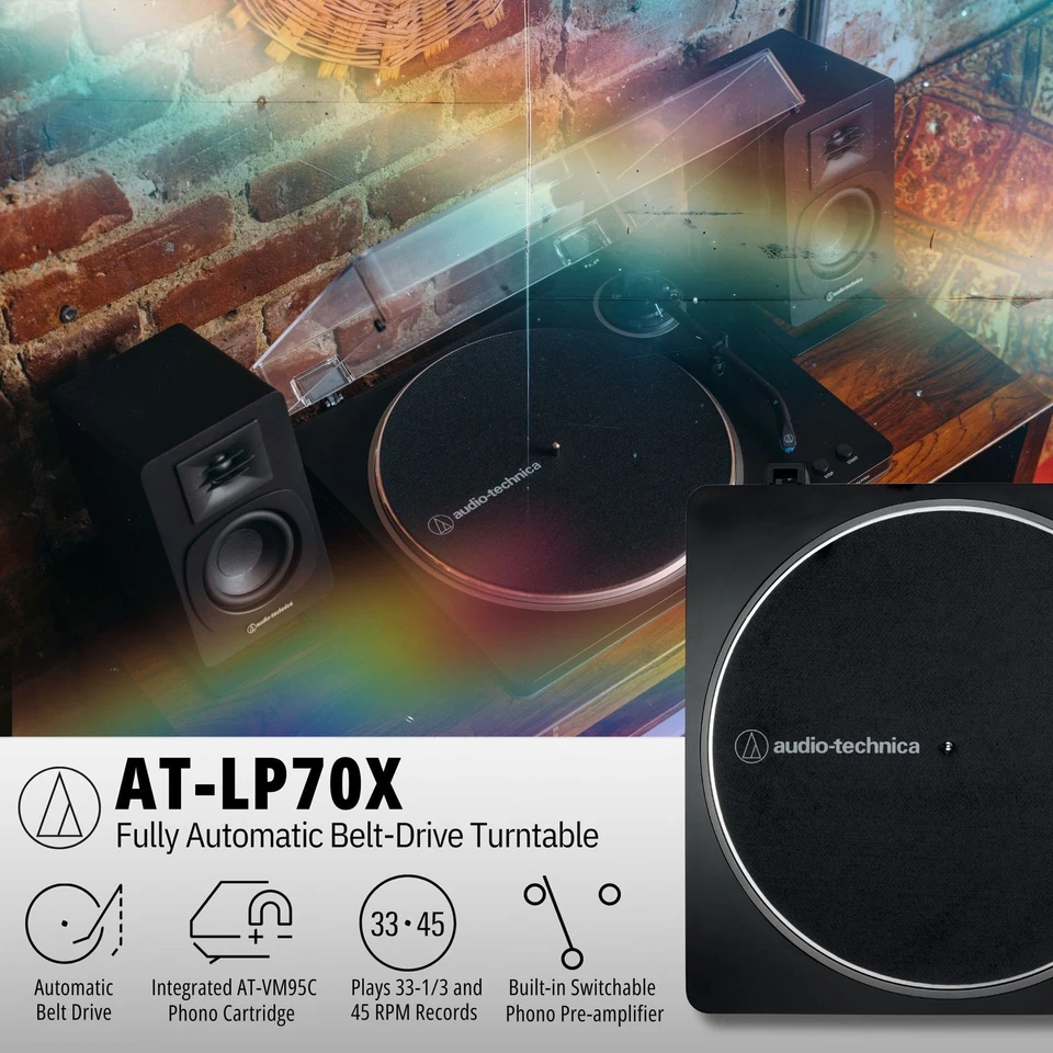Paquete de tocadiscos Audio-Technica AT LP70X BZ transmisión automática por correa negro bronce Foto 2 de 4