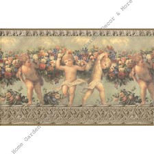 Antique Victorian Architectural Molding Angels Cherubs Rose Wallpaper Border
