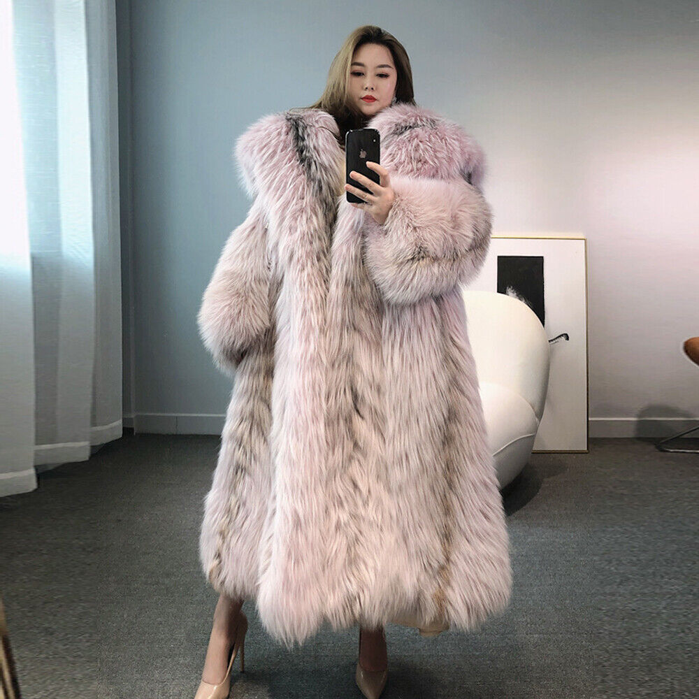 Hammer Stå på ski rent Plus Size Pink Real Cross Fox Fur Outerwear Luxury Winter Women Warm Coat  Hooded | eBay