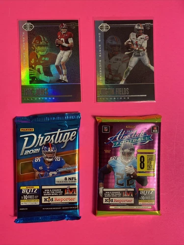 🎆Mac Jones Justin Fields Illusions Holo Rookie Cards + (2) Packs Auto? Kaboom?