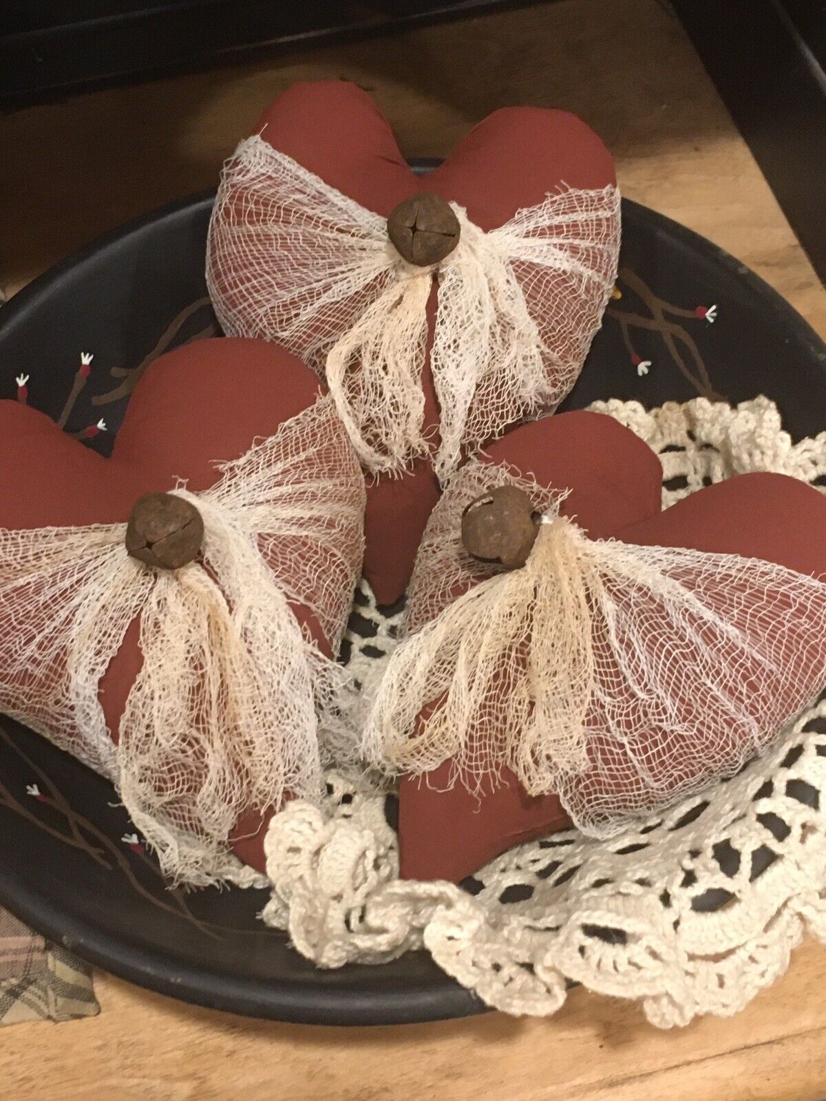 Primitive Heart Bowl Fillers Set Of 3 Country Rustic Cupboard Tucks Valentines
