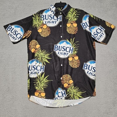 Busch Lite Hawaiian Shirt Men's Large Short Sleeve Button Up Beer Drinking Shirt