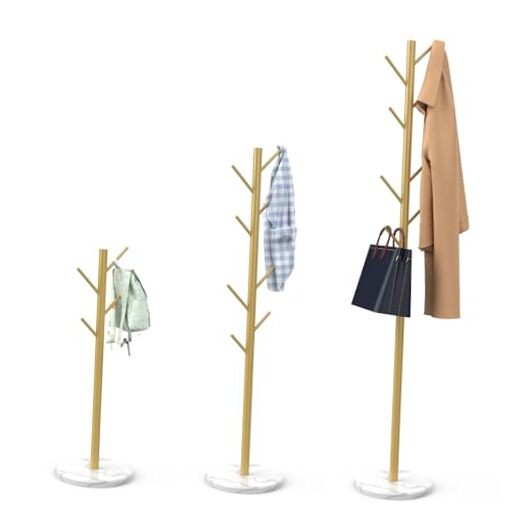 Heavy Duty Freestanding Gold Metal Coat Rack with Natural Marble Base