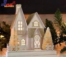Christmas Lighted Village House Decoration in Glittered White and Gold 9 X 8.25