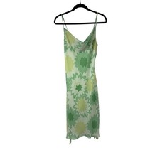 Express Y2K Green Floral Midi Dress Scoop Neck Mod Print Spaghetti Straps 5/6