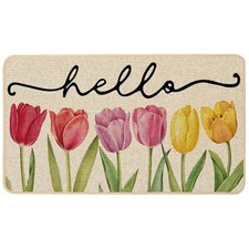 Spring Floral Tulips Doormat Outdoor Outside Doormat Door Mat Low-Profile Non