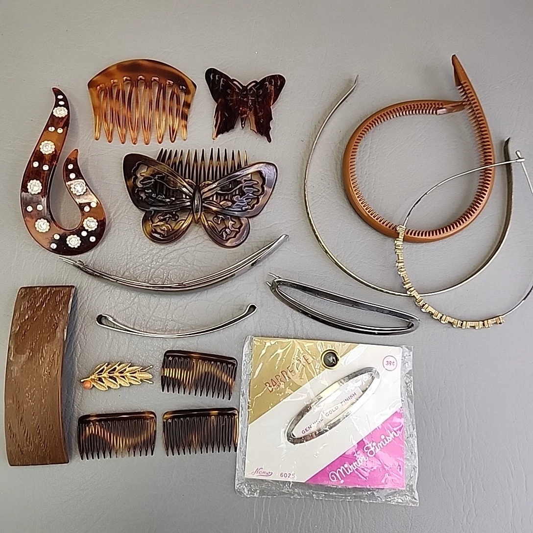 Lot of 16 VTG Hair Clips Barrettes Made In France, Japan Tortoise Blue Unique Tortoise barrettes mixed lot - Gem main image 3