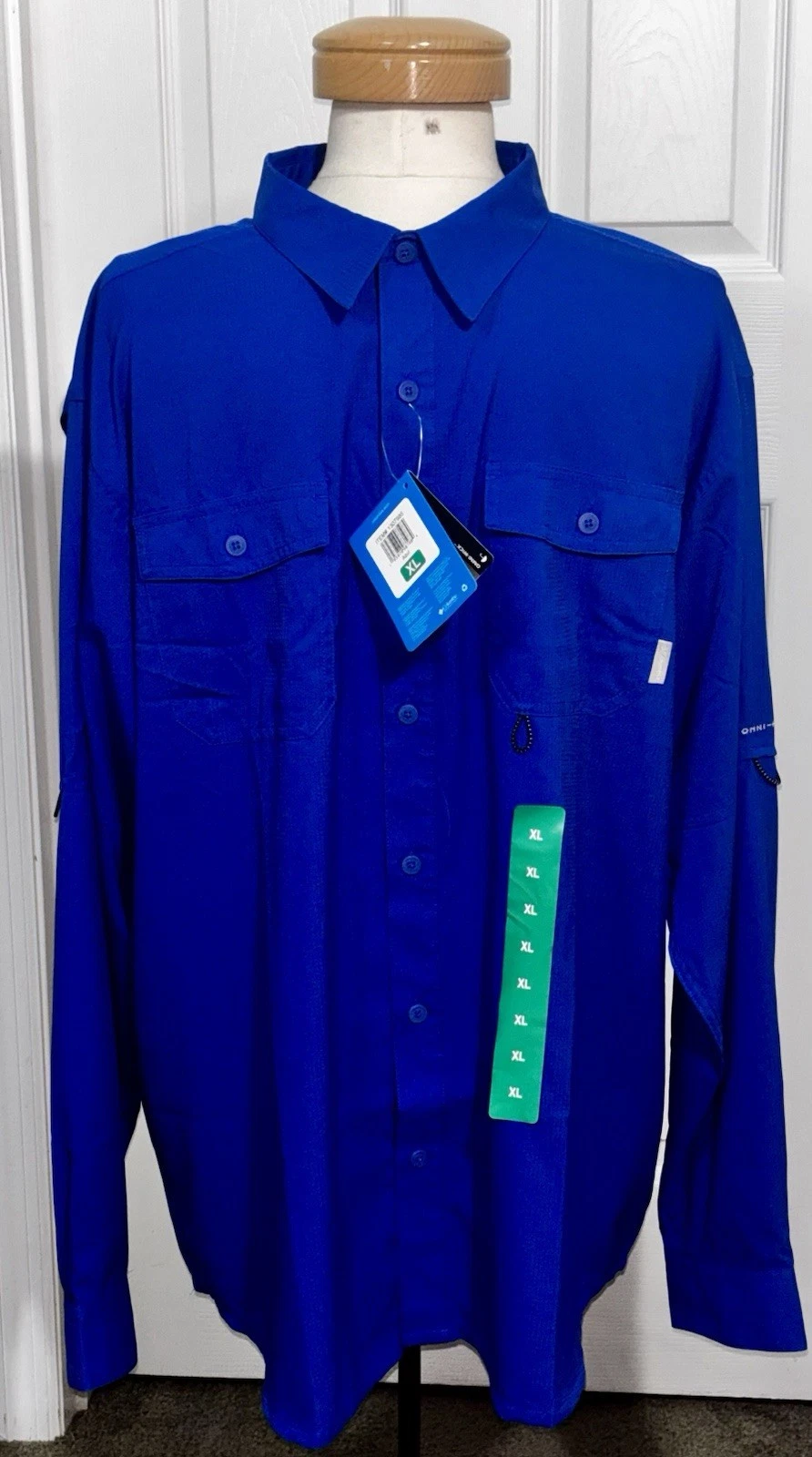 Columbia Omni-Shade Fishing Shirt Mens XL Azul Blue Long Sleeve UV Outdoor
