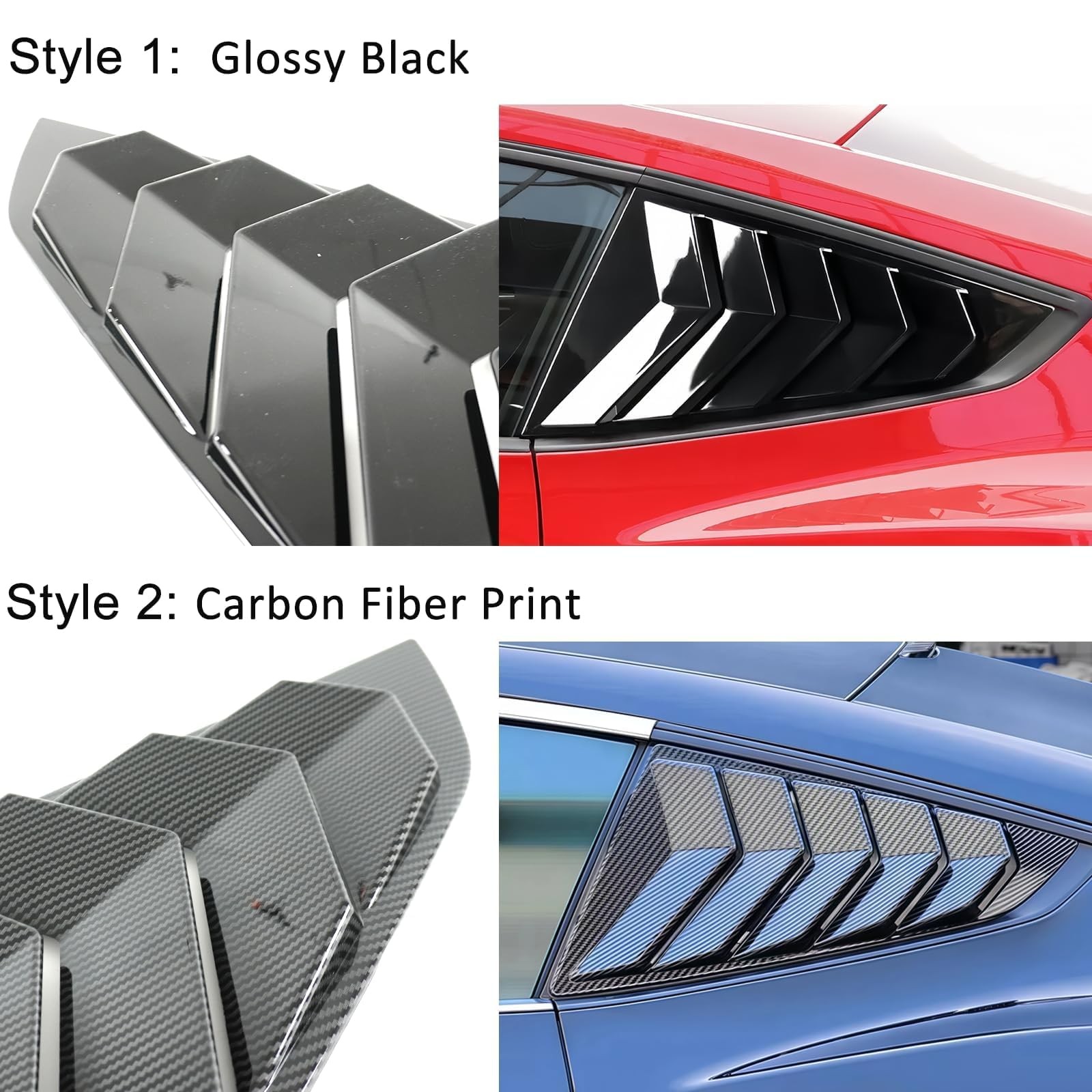 Window Louver 2Pcs Side Vent Window Louvers for Ford Mustang ABS Exterior Trim