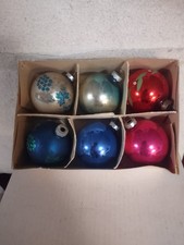 6 Vintage Large Glass CHRISTMAS TREE ORNAMENTS Made In USA
