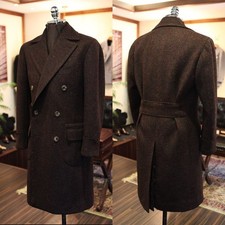 Brown Men Long Overcoat With Belt Cashmere Double Breasted Winter Long Jacket