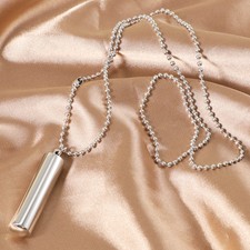 Stainless Steel Necklace Man Lovers Cylinder Pendant Pill Case Holder