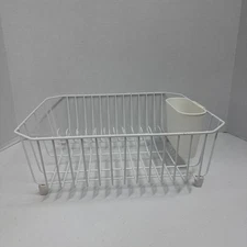 Vintage Rubbermaid Coated Wire Plate/Dish Holder Drying Drain Rack & Utensil Cup