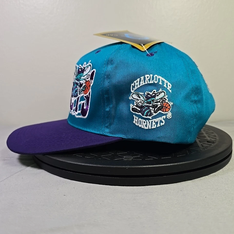 Vintage Charlotte Hornets G Cap Snapback Hat – Teal/Purple – Deadstock w/ Tags - Image 4 of 4