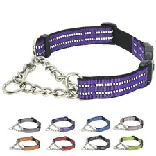 Martingale Collar for Dogs with Chain, Nylon Training Collars, Purple, XS