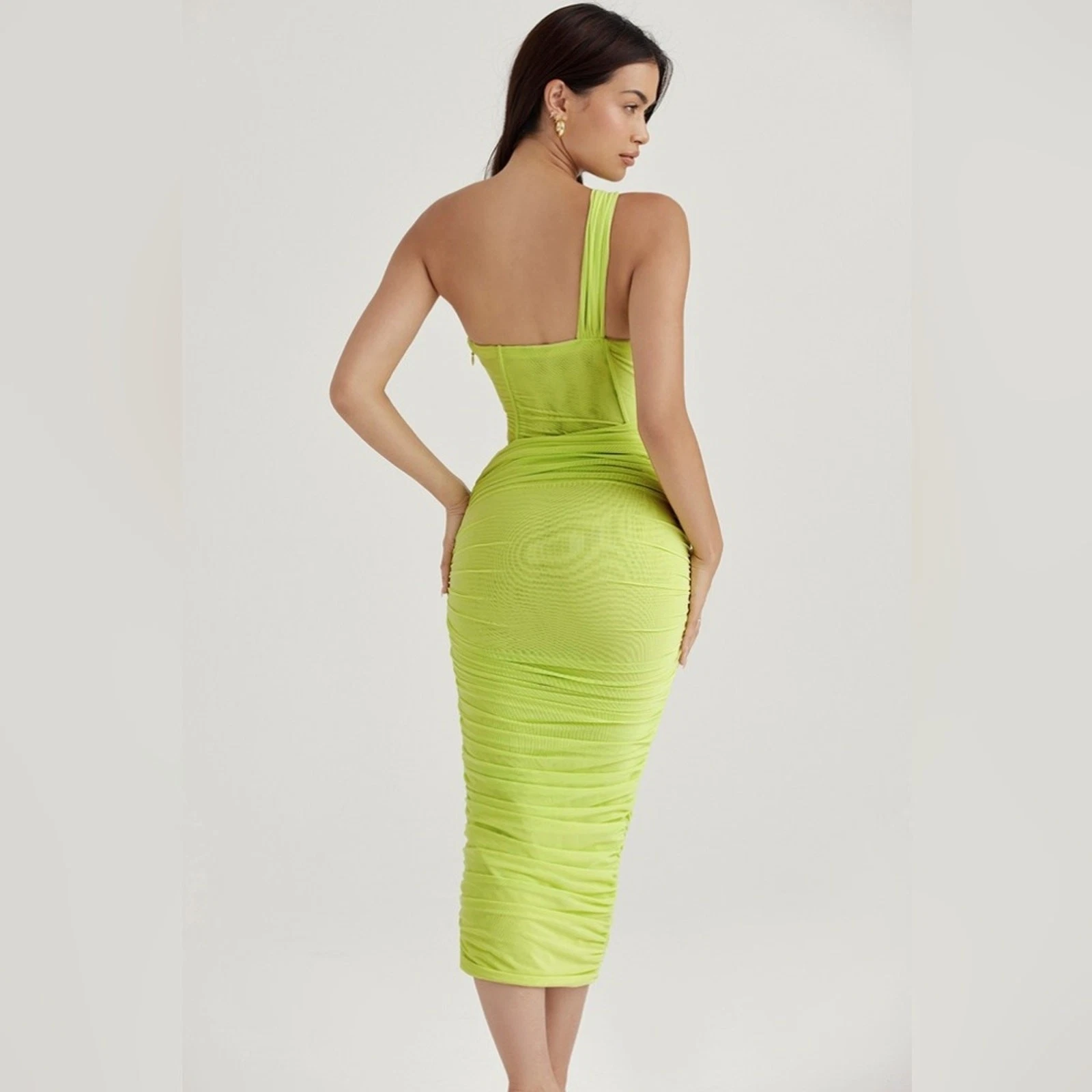 VALENTINO Abito midi Ho of CB verde monospalla Valentina lime taglio asimmetrico XS