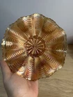 Vintage Marigold  Glass Ruffled Bowl Peacock Tail