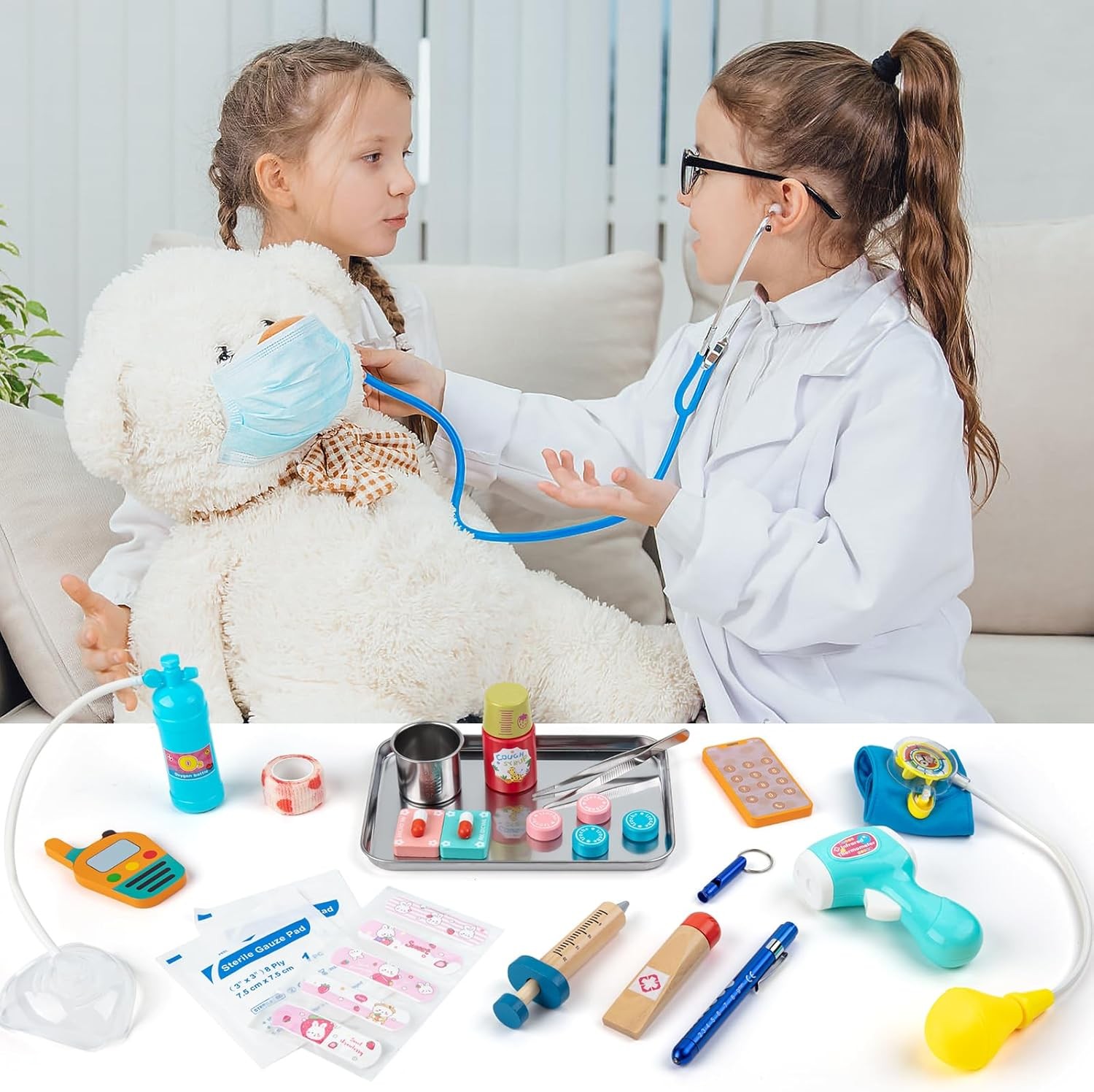 Jouet Médecin Bois 28 Pièces Jeu De Rôle éducatif Mallette De Docteur En Bois Pour Enfants - 28 Pièces - Stéthoscope, Thermomètre - Jeu De Rôle Dès 3 Ans Set Veterinaire Enfant