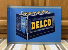 Delco Battery Flange Sign 2 Sided Gas Oil Parts Vintage Style Wall Decor