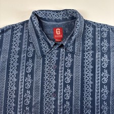 Y2K Guess Textured Shirt All Over Print Button Down Shirt Sz L Blue Millennial