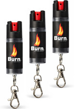 Burn Pepper Spray 3 Pack 0.5oz Police Strength OC Keychain Self Defense Black