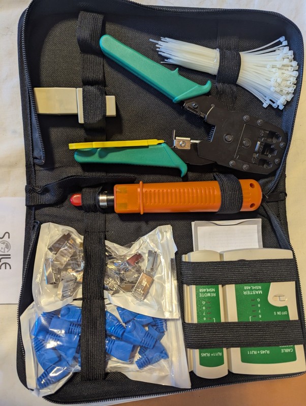 Cat5/5e network crimping tool kit with cable tester