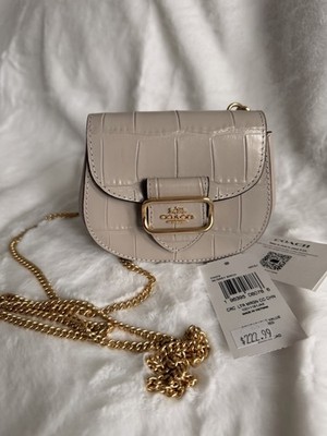 Coach Grey Birch Crocodile Embossed Mini Morgan Crossbody Bag Gold