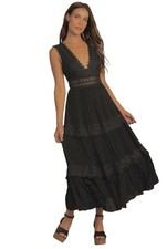 Lulu's Truly Blissful Crochet Lace Tiered Maxi Dress Small Black Party Witchy