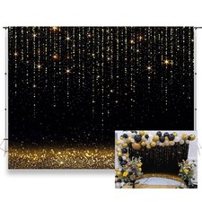 7x5ft Gold Bokeh Spots Backdrop Black and Gold Glitter Sparkle Wedding Photog...