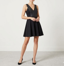 Mossman Mini Dress Size 12 Black Fit & Flare V-neck Stretch Party Cocktail Goth