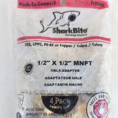 SharkBite Brass 1/2"X 1/2" MNPT Male Adapter 4 Pack PEX CPVC PE-RT U120LFA4