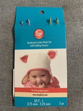 Boye Anodized Crochet Hook Set With Folding Scissors Size US F - I, 5 Pc Set