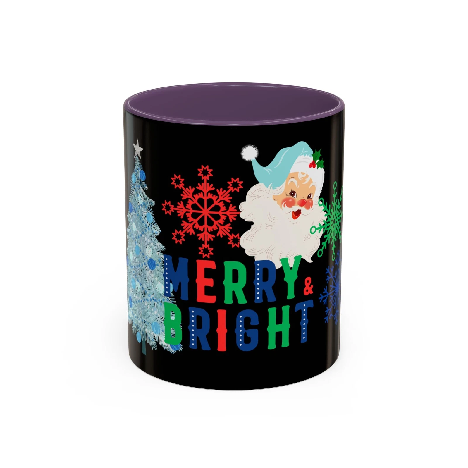 Accent Coffee Mug, Retro Santa Blue Merry Xmas Holiday Cheer Cup, Festive
