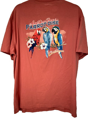 Another Day in Parrot-Dise Caribbean Men's Graphic Cotton T Shirt Size XL