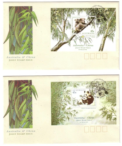 1995 FDC Australia-China Joint Issue. 2 minisheets. "Koala / Panda"
