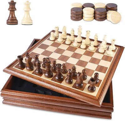 Wooden Checkers & Chess Set – 15\" Folding Board Game, 2-in-1 Classic For Kids & Adults - View #12